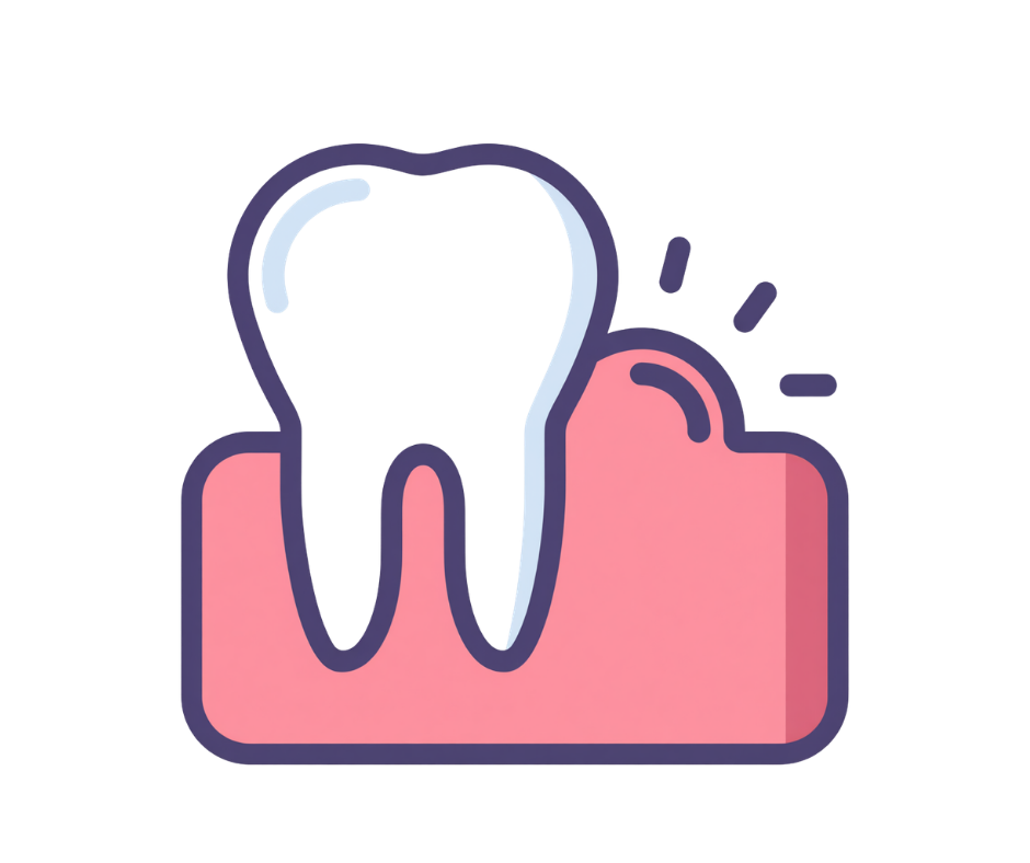 A graphic illustration showing a healthy tooth next to a swollen, inflamed pink gum line, representing gingivitis or gum disease, on a transparent checkerboard background.